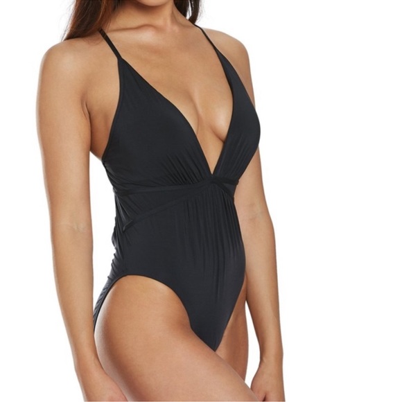 BCBGMAXAZRIA Deep V Sexy One Piece Swimsuit Black Size 2 - Picture 3 of 14
